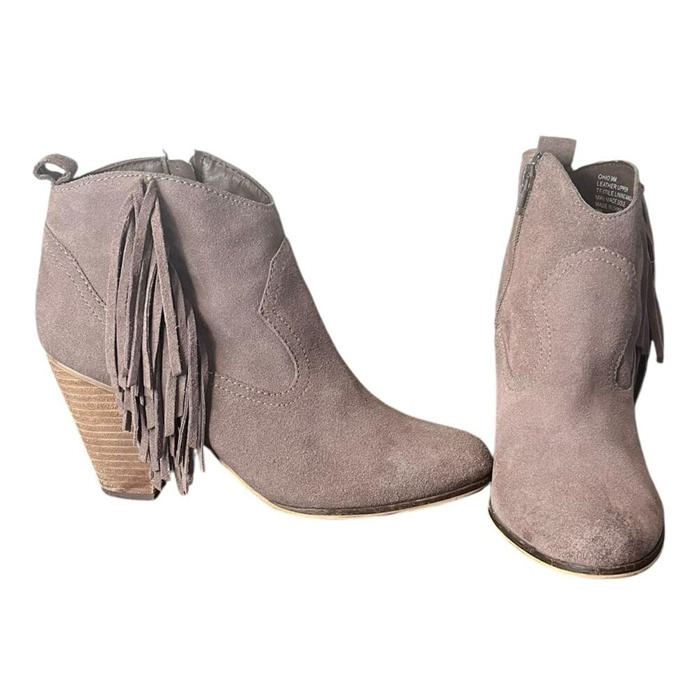 STEVE MADDEN Ohio Taupe Leather Western Boots w/Fringe Women's Size 9